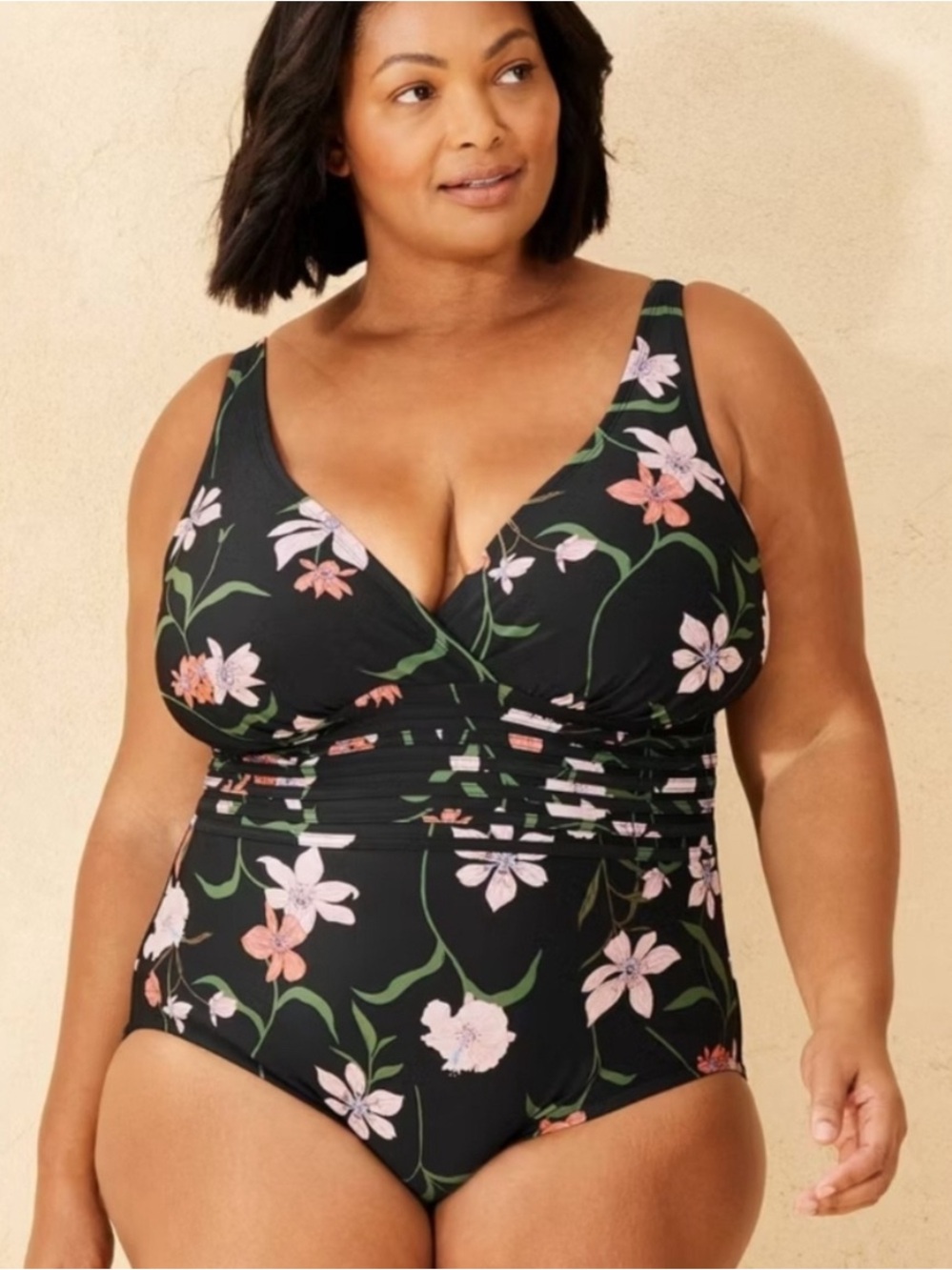 Shade & Shore One Piece Swimsuit Black Floral Size 16